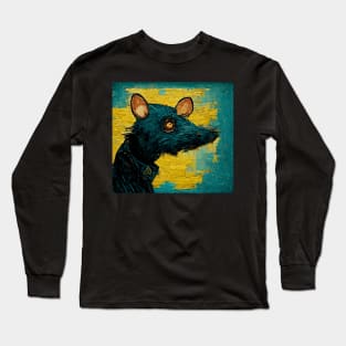 funny rat portrait van gogh style Long Sleeve T-Shirt